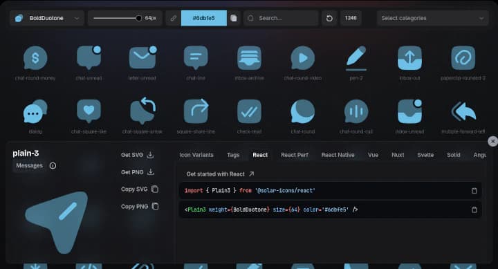 Solar Icons Explorer Dark Mode